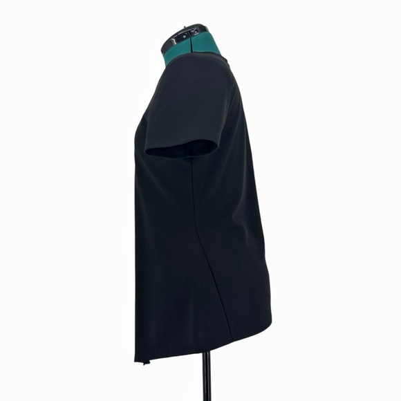 DKNY Black Asymmetrical Hem Short Sleeve Zipper Accent Top, Large - Picture 7 of 17